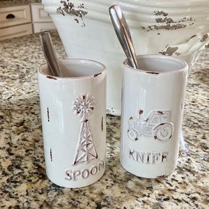 Rustic Farmhouse Embossed Ceramic Flatware Holders